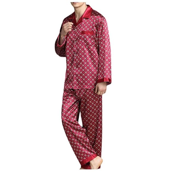 SHOWNO Mens Pajama Button Down Satin Long Sleeve Sleepwear Pajama Sets SHOWNO Mens Pajama Button Down Satin Long Sleeve Sleepwear Pajama Sets